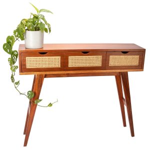 console table with rattan drawers